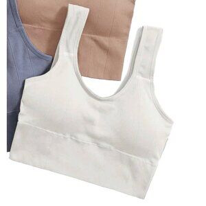 Shein Easithlete Seamless Crop Sports Bra Size Medium White Support Tank Stretch